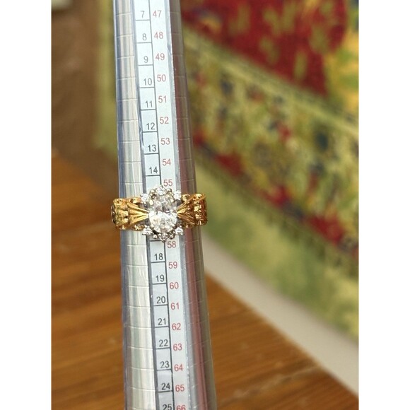 Vintage 14K Gold Electroplated Bow Shaped Cubic Zirconia Ring Size 9 Statements - Picture 12 of 14